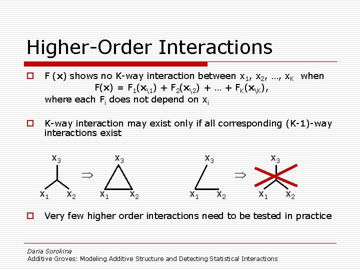 Higher-Order Interactions o F (x) shows no K-way interaction between x 1, x 2,