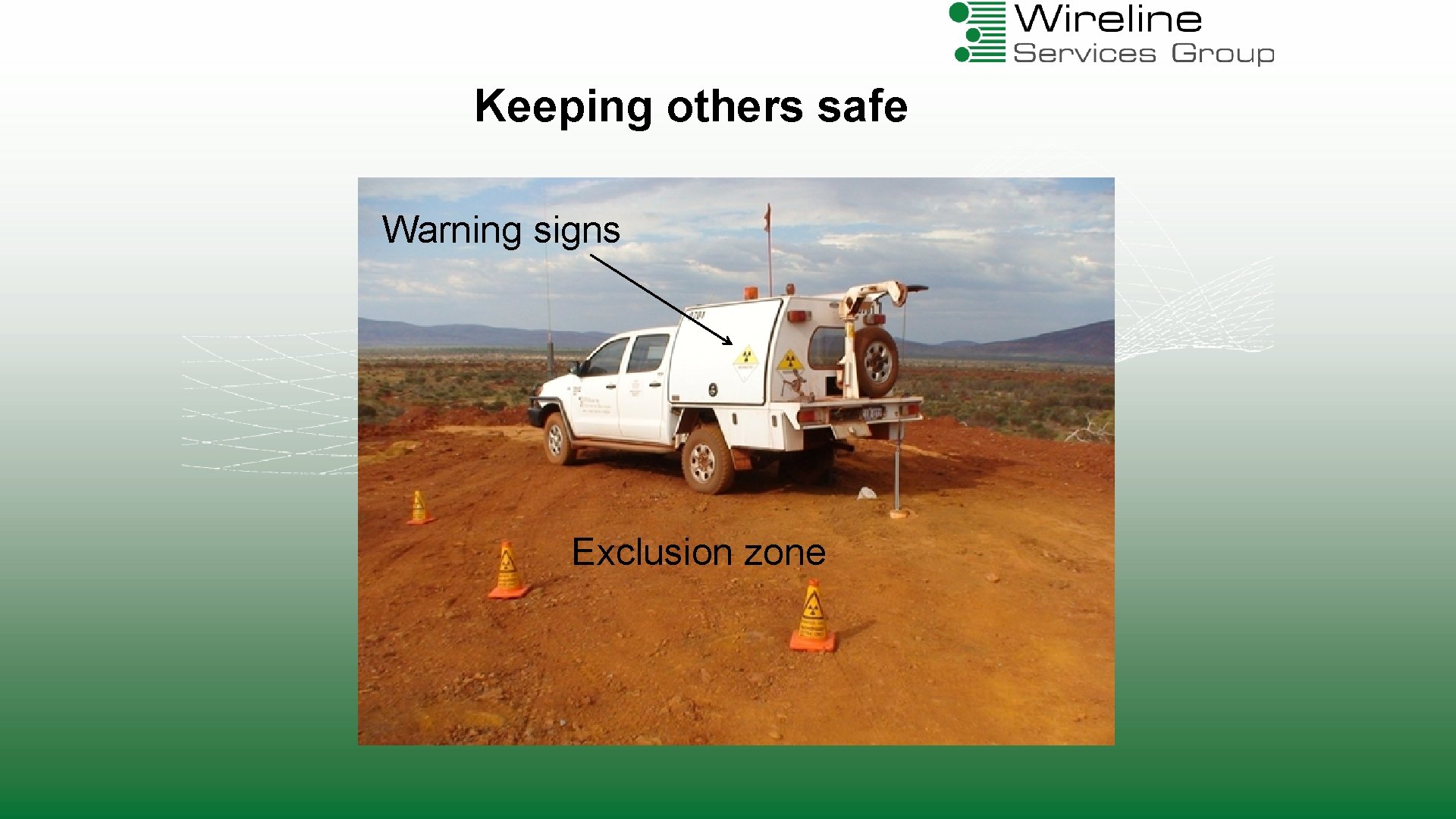 Keeping others safe Warning signs Exclusion zone 