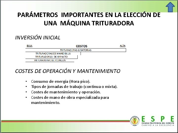 PARÁMETROS IMPORTANTES EN LA ELECCIÓN DE UNA MÁQUINA TRITURADORA INVERSIÓN INICIAL COSTES DE OPERACIÓN