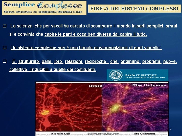 FISICA DEI SISTEMI COMPLESSI q La scienza, che per secoli ha cercato di scomporre