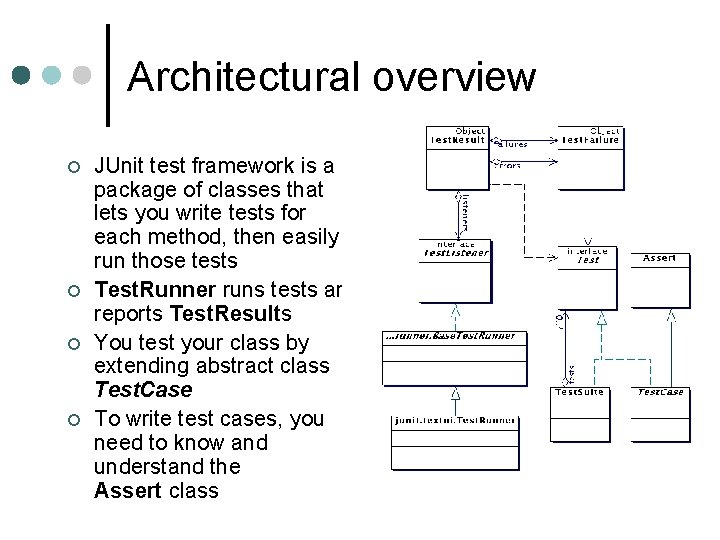 Architectural overview ¢ ¢ JUnit test framework is a package of classes that lets