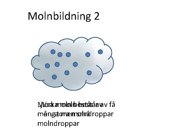 Molnbildning 2 Ljusa moln Mörka molnbeståravav få men stora många menmolndroppar små molndroppar 