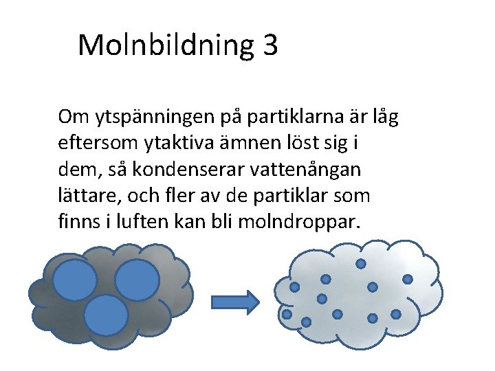 Molnbildning 3 Om ytspänningen på partiklarna är låg eftersom ytaktiva ämnen löst sig i