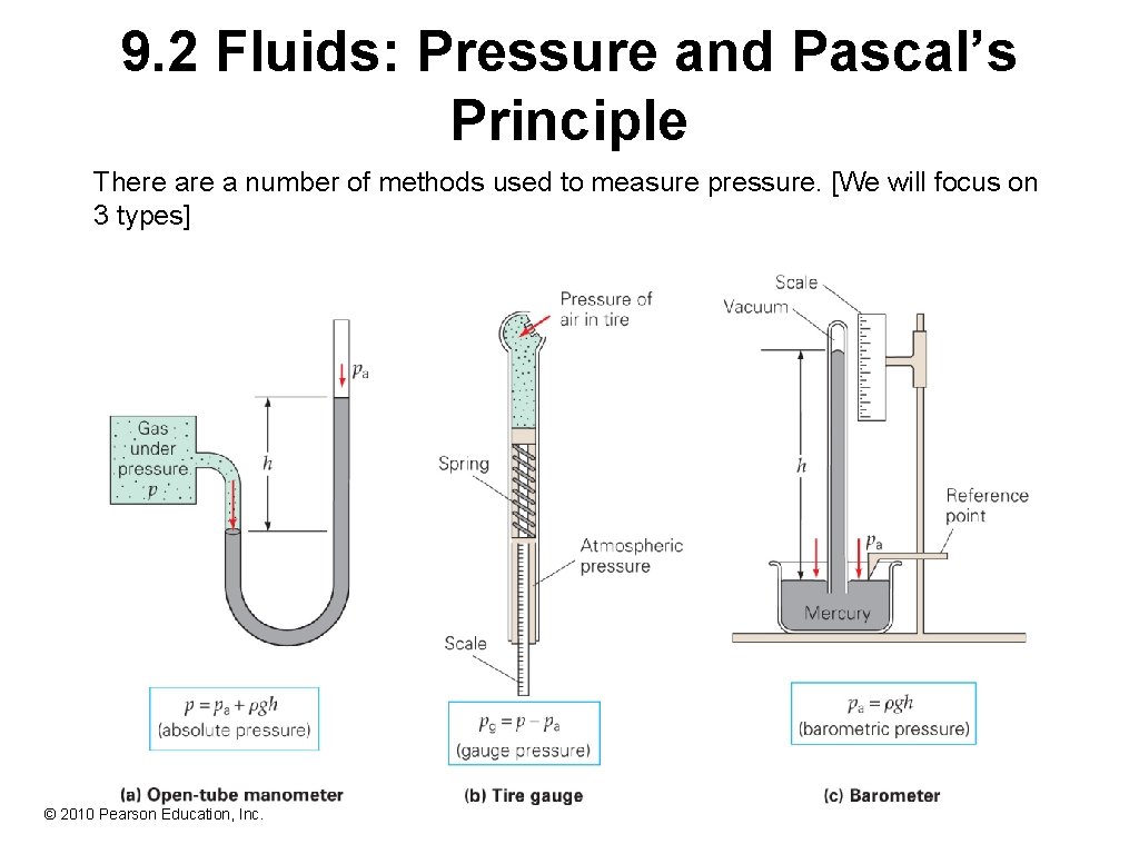 9. 2 Fluids: Pressure and Pascal’s Principle There a number of methods used to