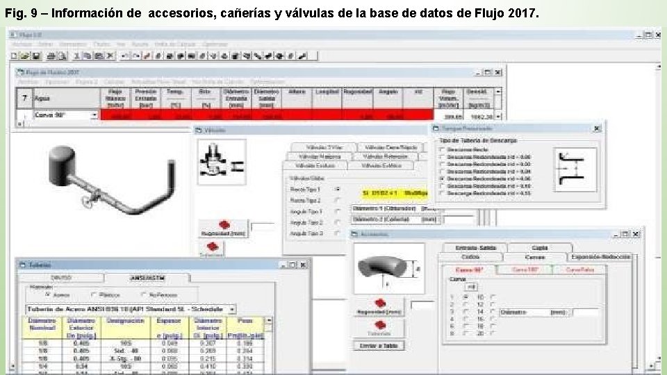 Fig. 9 – Información de accesorios, cañerías y válvulas de la base de datos Fig. 9 – Información de accesorios, cañerías y válvulas de la base de datos
