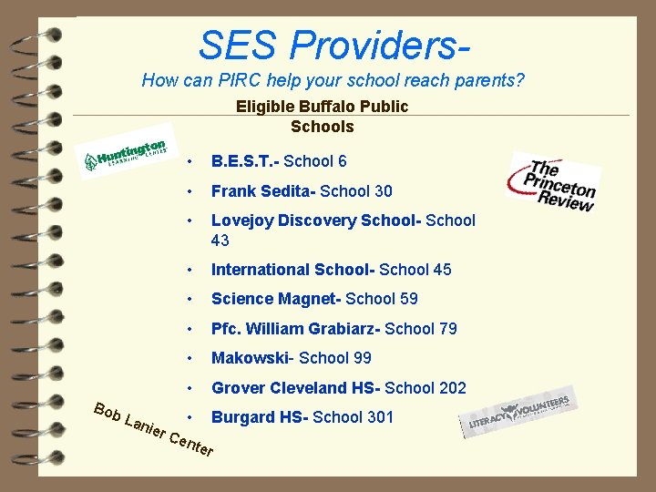 SES Providers. How can PIRC help your school reach parents? Eligible Buffalo Public Schools