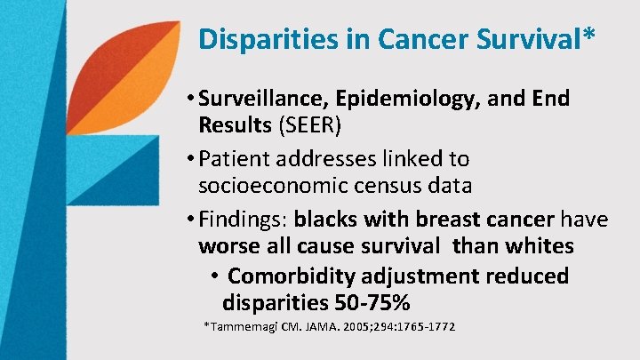 Disparities in Cancer Survival* • Surveillance, Epidemiology, and End Results (SEER) • Patient addresses