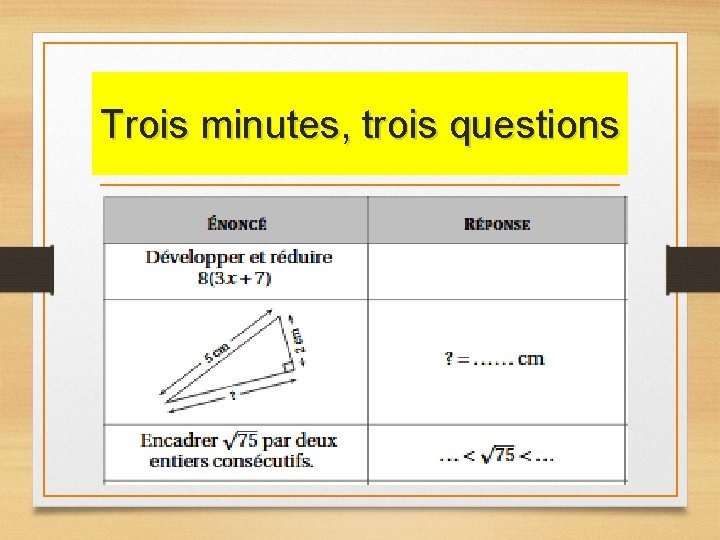 Trois minutes, trois questions Trois minutes, trois questions