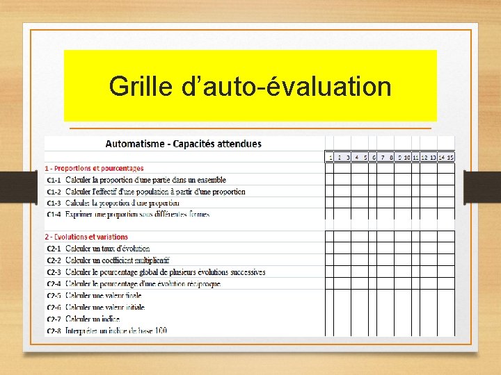 Grille d’auto-évaluation Grille d’auto-évaluation