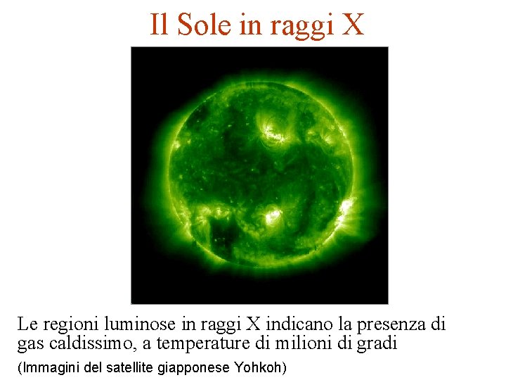 Il Sole in raggi X Le regioni luminose in raggi X indicano la presenza