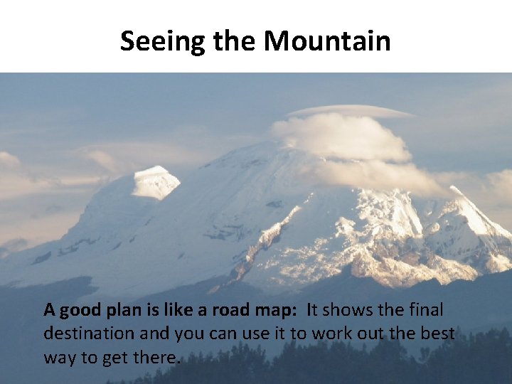 Seeing the Mountain 13 A good plan is like a road map: It shows