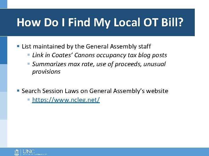 How Do I Find My Local OT Bill? § List maintained by the General