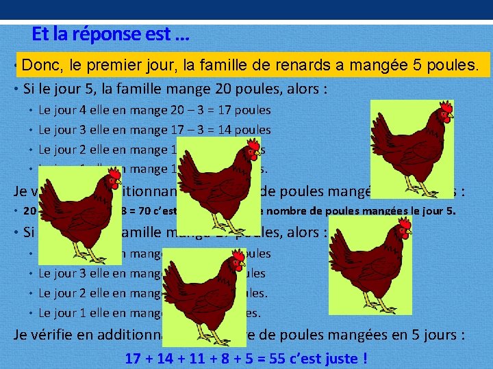 Et la réponse est … • Donc, le premier jour, la famille de renards