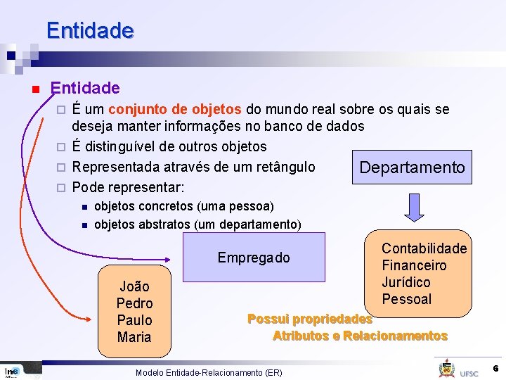 Entidade n Entidade É um conjunto de objetos do mundo real sobre os quais