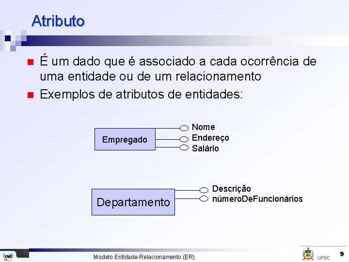 Atributo n n É um dado que é associado a cada ocorrência de uma