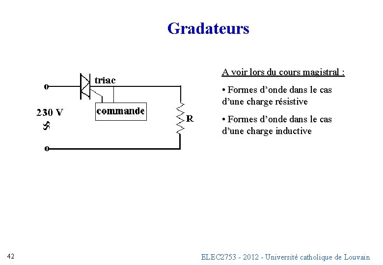 Gradateurs A voir lors du cours magistral : • Formes d’onde dans le cas Gradateurs A voir lors du cours magistral : • Formes d’onde dans le cas