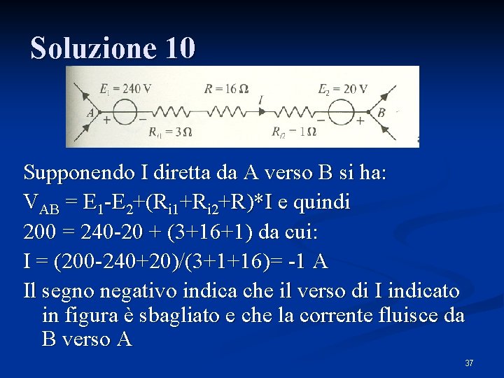 Soluzione 10 Supponendo I diretta da A verso B si ha: VAB = E