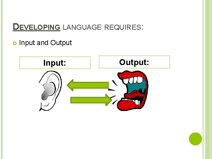 DEVELOPING LANGUAGE REQUIRES: Input and Output Input: Output: 