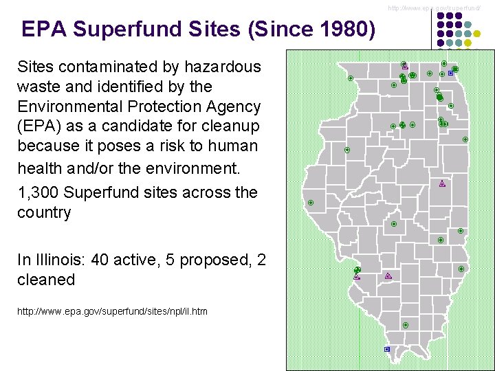 http: //www. epa. gov/superfund/ EPA Superfund Sites (Since 1980) Sites contaminated by hazardous waste