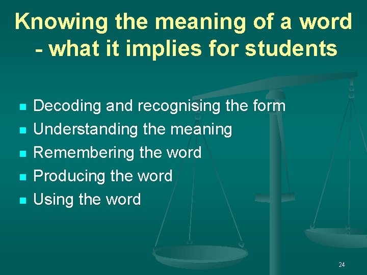 Knowing the meaning of a word - what it implies for students n n