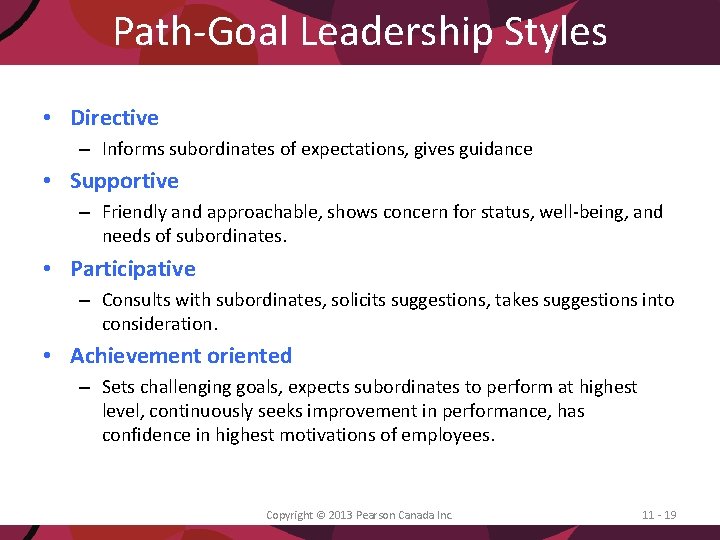 Path-Goal Leadership Styles • Directive – Informs subordinates of expectations, gives guidance • Supportive