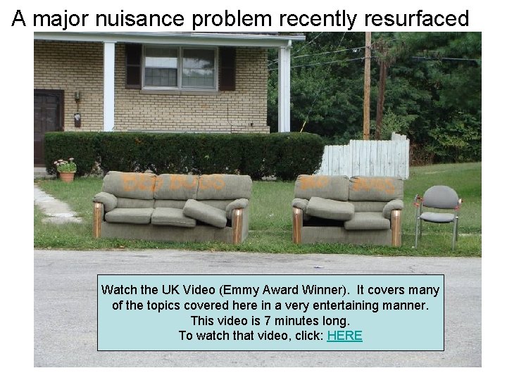 A major nuisance problem recently resurfaced Watch the UK Video (Emmy Award Winner). It