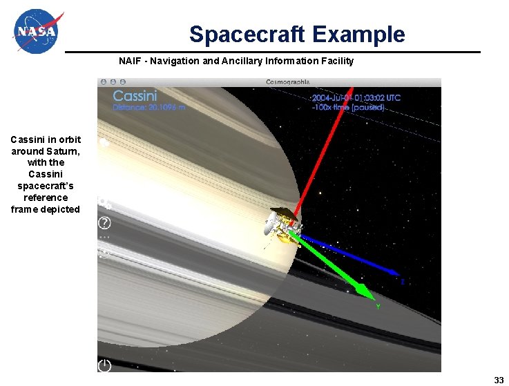 Spacecraft Example NAIF - Navigation and Ancillary Information Facility Cassini in orbit around Saturn, Spacecraft Example NAIF - Navigation and Ancillary Information Facility Cassini in orbit around Saturn,