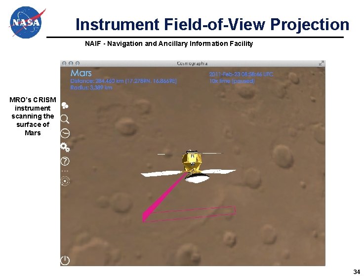 Instrument Field-of-View Projection NAIF - Navigation and Ancillary Information Facility MRO’s CRISM instrument scanning Instrument Field-of-View Projection NAIF - Navigation and Ancillary Information Facility MRO’s CRISM instrument scanning