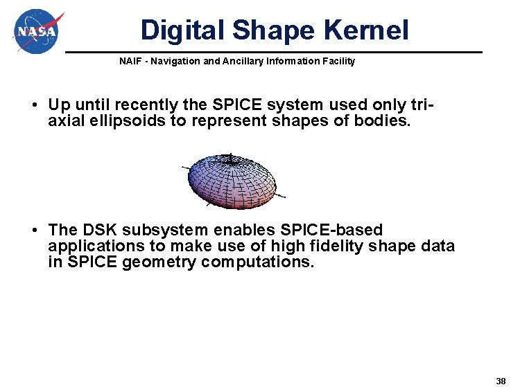 Digital Shape Kernel NAIF - Navigation and Ancillary Information Facility • Up until recently Digital Shape Kernel NAIF - Navigation and Ancillary Information Facility • Up until recently