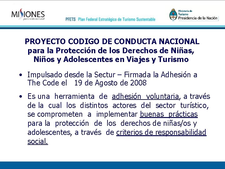 PROYECTO CODIGO DE CONDUCTA NACIONAL para la Protección de los Derechos de Niñas, Niños