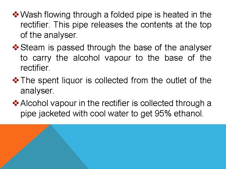 v Wash flowing through a folded pipe is heated in the rectifier. This pipe