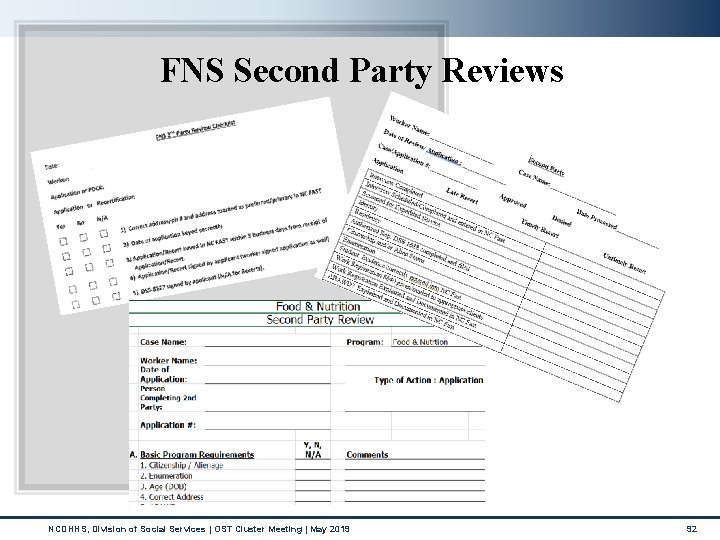 FNS Second Party Reviews NCDHHS, Division of Social Services | OST Cluster Meeting | FNS Second Party Reviews NCDHHS, Division of Social Services | OST Cluster Meeting |