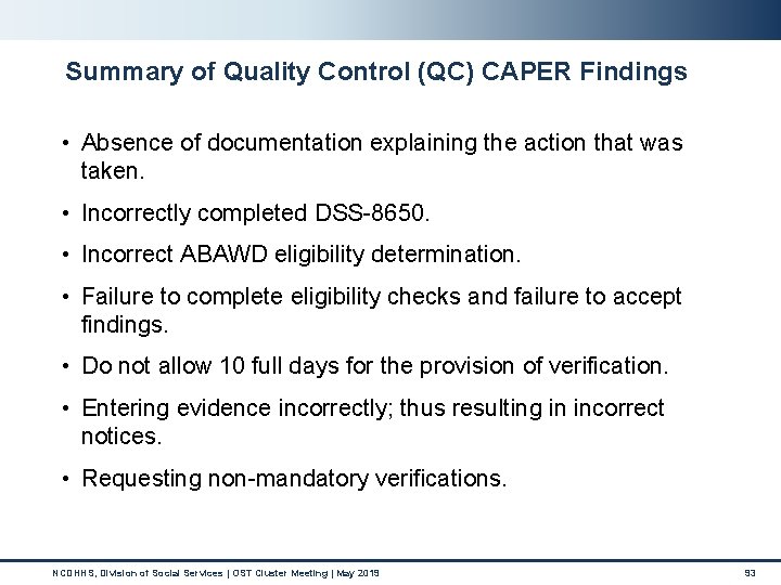 Summary of Quality Control (QC) CAPER Findings • Absence of documentation explaining the action Summary of Quality Control (QC) CAPER Findings • Absence of documentation explaining the action