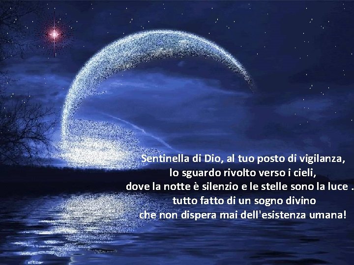 Sentinella di Dio, al tuo posto di vigilanza, lo sguardo rivolto verso i cieli,