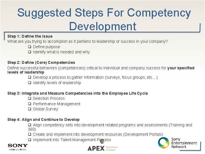  Suggested Steps For Competency Development Step 1: Define the Issue What are you