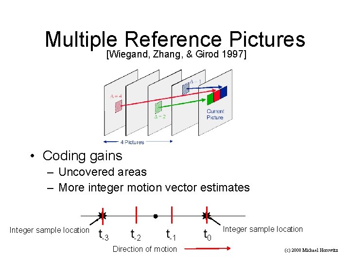 Multiple Reference Pictures [Wiegand, Zhang, & Girod 1997] • Coding gains – Uncovered areas