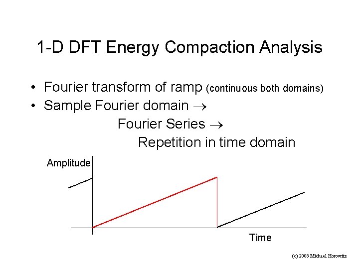 1 -D DFT Energy Compaction Analysis • Fourier transform of ramp (continuous both domains)