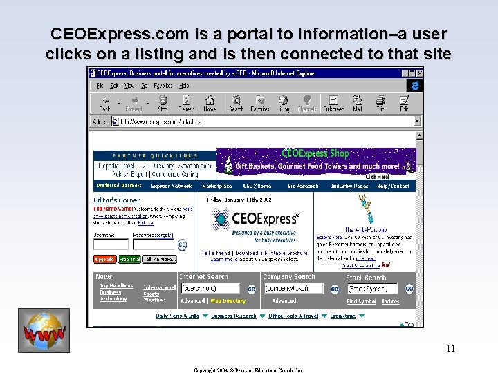 CEOExpress. com is a portal to information–a user clicks on a listing and is