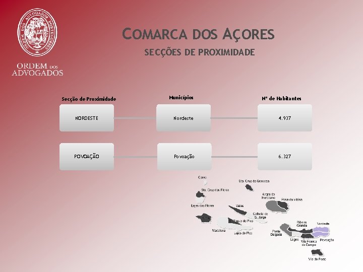 COMARCA DOS AÇORES SECÇÕES DE PROXIMIDADE Secção de Proximidade Municípios Nº de Habitantes NORDESTE