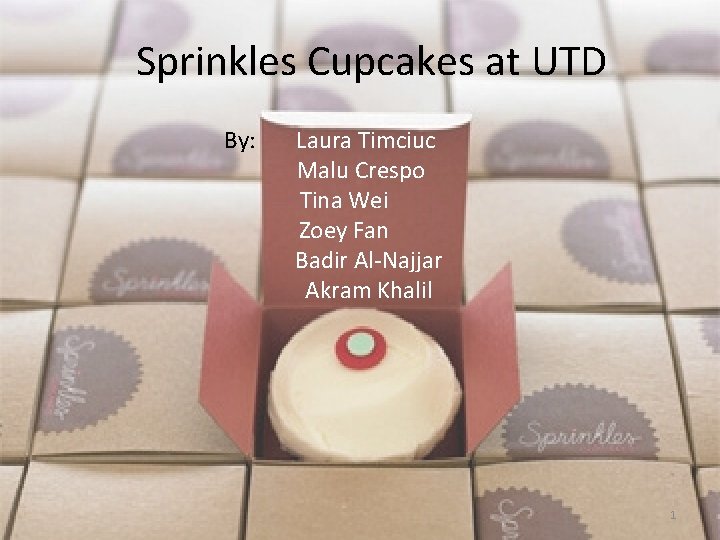 Sprinkles Cupcakes at UTD By: Laura Timciuc Malu Crespo Tina Wei Zoey Fan Badir