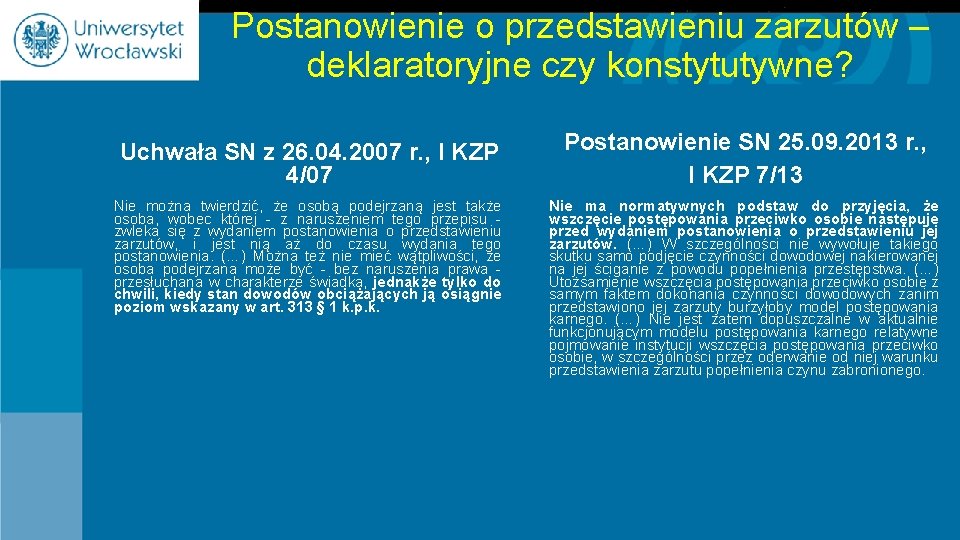 Postanowienie o przedstawieniu zarzutów – deklaratoryjne czy konstytutywne? Uchwała SN z 26. 04. 2007