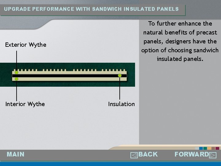 UPGRADE PERFORMANCE WITH SANDWICH INSULATED PANELS To further enhance the natural benefits of precast