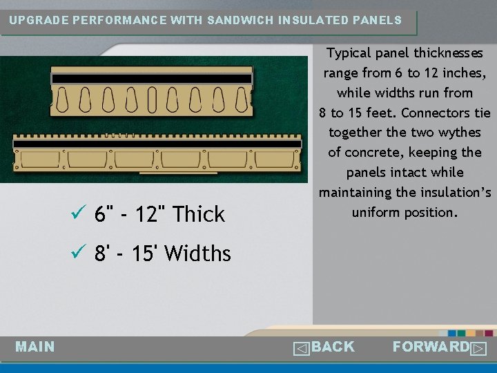 UPGRADE PERFORMANCE WITH SANDWICH INSULATED PANELS ü 6" - 12" Thick Typical panel thicknesses
