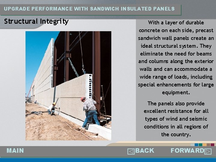 UPGRADE PERFORMANCE WITH SANDWICH INSULATED PANELS Structural Integrity With a layer of durable concrete