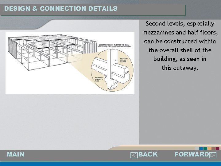 DESIGN & CONNECTION DETAILS Second levels, especially mezzanines and half floors, can be constructed