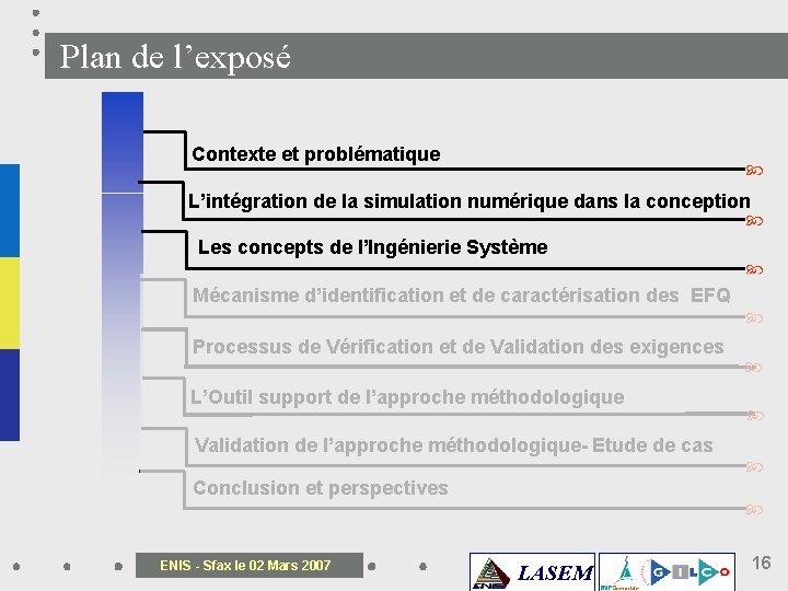 Plan de l’exposé Contexte et problématique L’intégration de la simulation numérique dans la conception