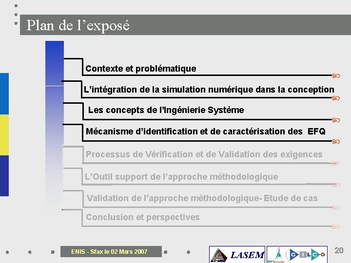 Plan de l’exposé Contexte et problématique L’intégration de la simulation numérique dans la conception