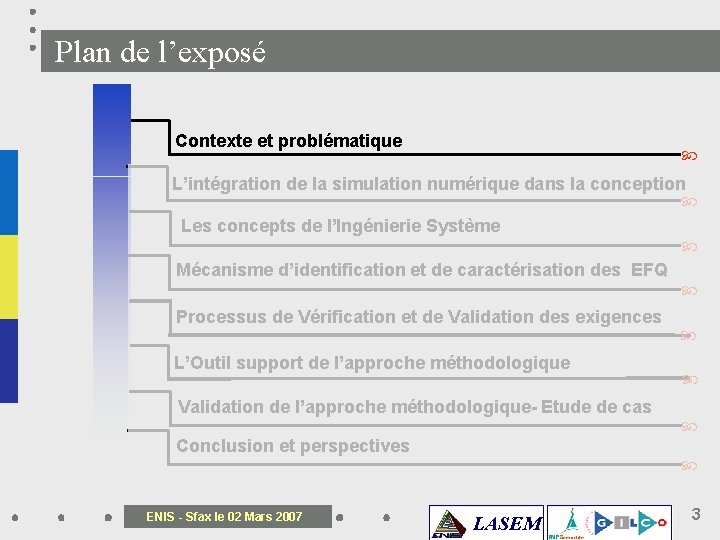 Plan de l’exposé Contexte et problématique L’intégration de la simulation numérique dans la conception