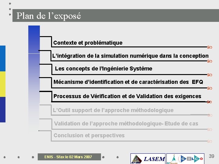 Plan de l’exposé Contexte et problématique L’intégration de la simulation numérique dans la conception