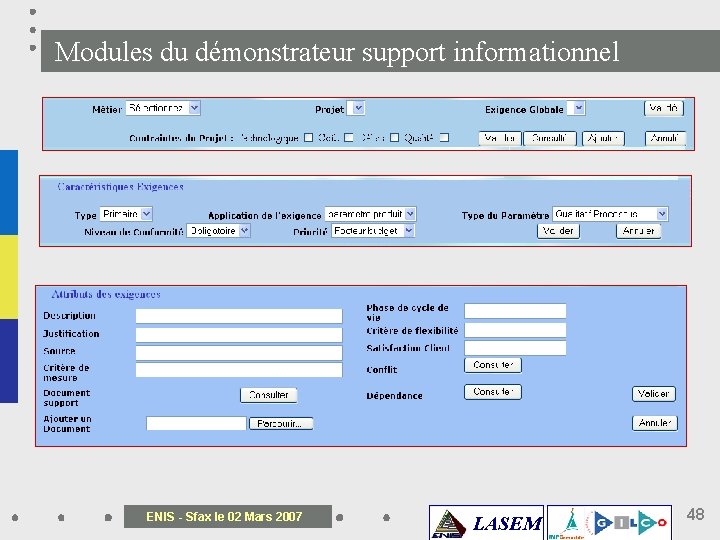 Modules du démonstrateur support informationnel ENIS - Sfax le 02 Mars 2007 LASEM 48